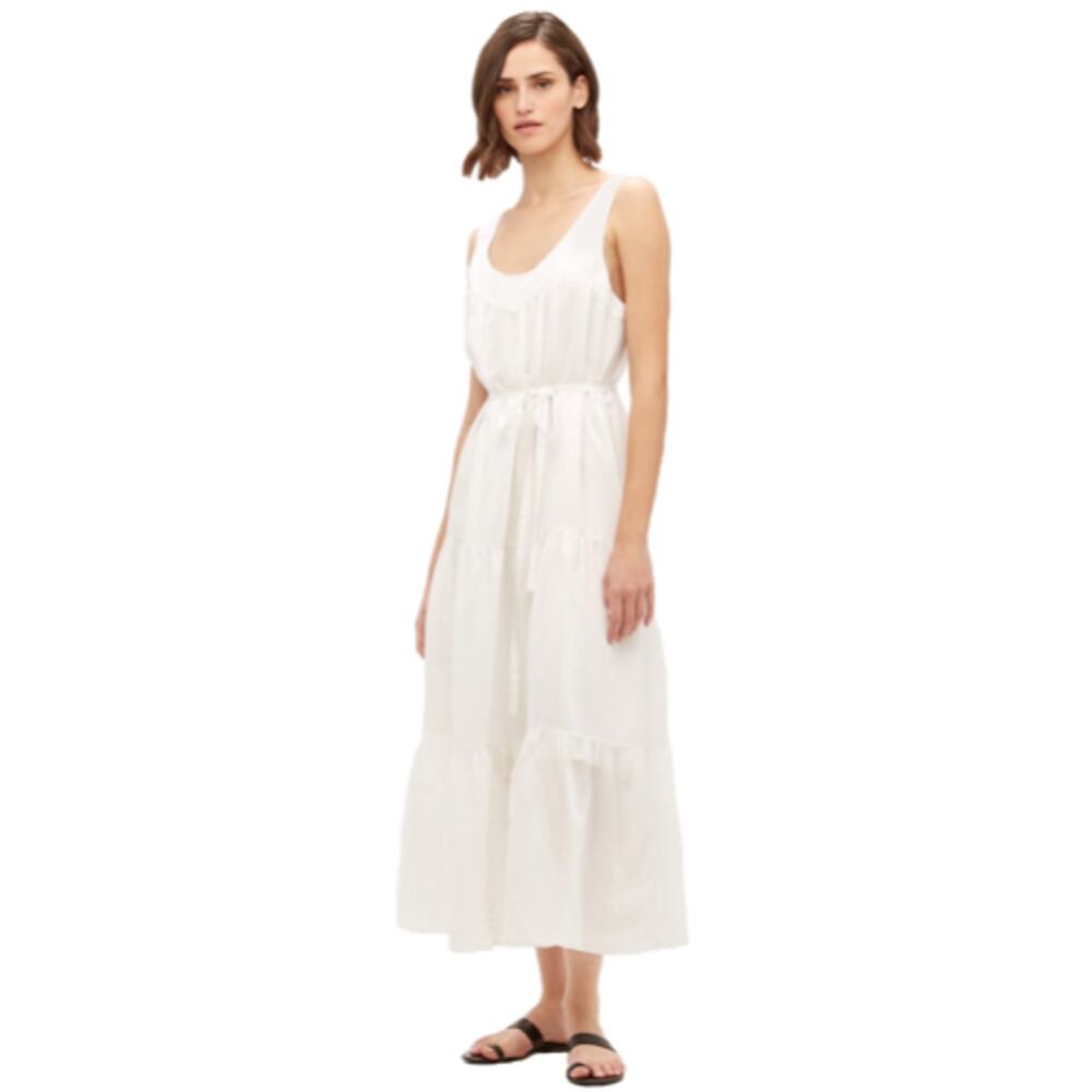 Jenni Kayne White Silk Tiered Maxi Dress M no belt